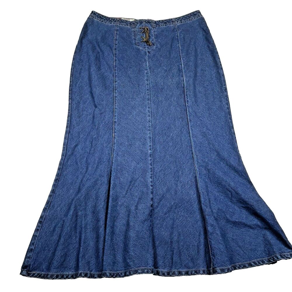 Mermaid Maxi Skirt Long Flare Blue Denim Country Western Y2K Vintage Back Zip